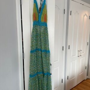 NWT Ramy Brook Crochet Halter Maxi Swim Cover Up Dress Boho Resort